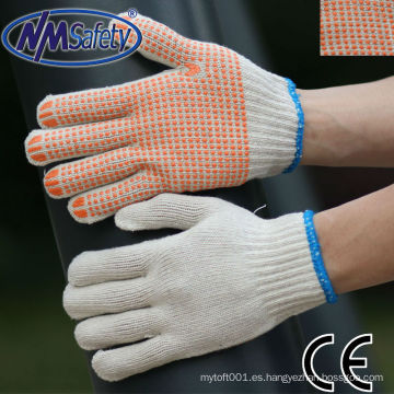 Guante hecho punto cadena del polycotton de NMSAFETY con el guante anaranjado de los puntos del PVC